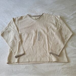 Alps 100% Cotton Vneck Sweater Oatmeal Size M Quiet Luxury East Coast Old Money